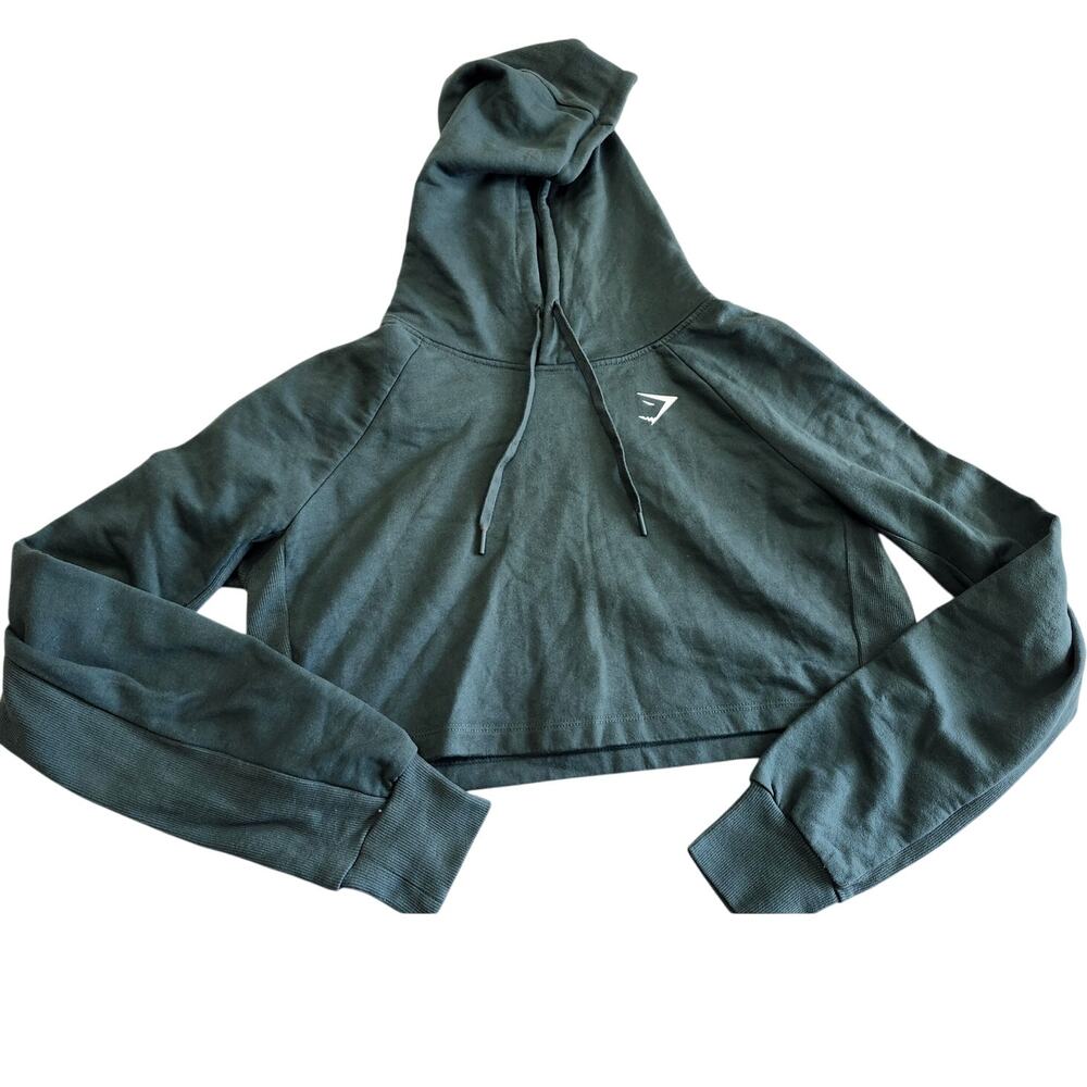 GYMSHARK Women's Cropped Hoodie Sweater Small Green Pull Over